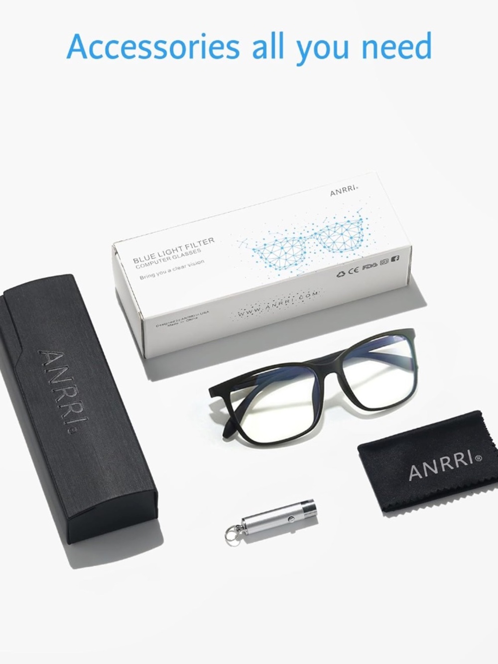ANRRI Blue Light Blocking Glasses Computer Glasses w/ Case & Accessories